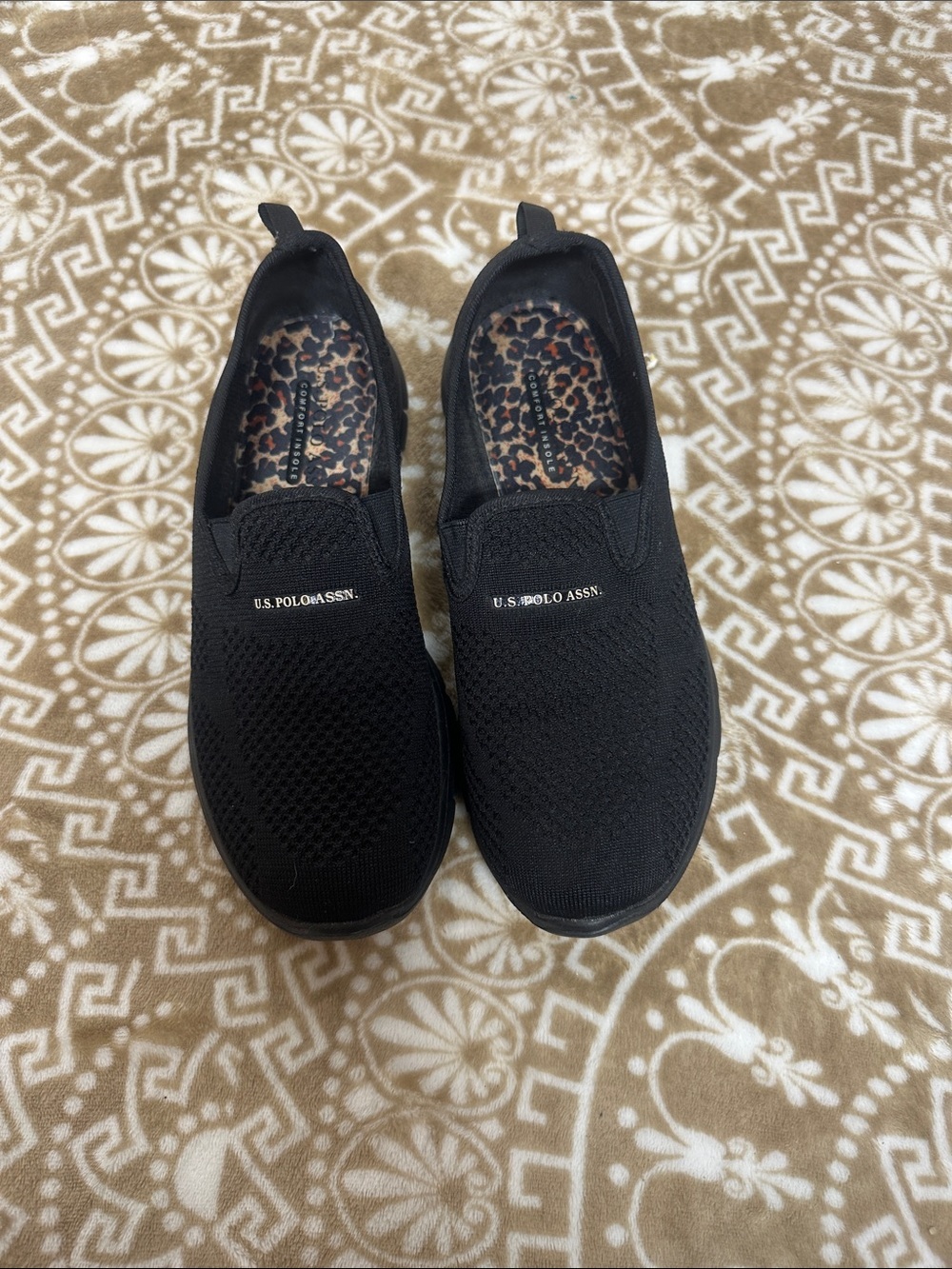 U.S. Polo Assn. Black Knit Slip-On Shoe with Leopard Insole